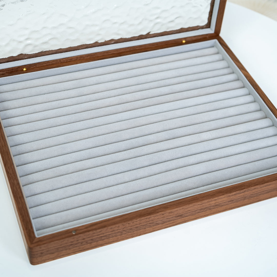Solid Walnut Jewelry Box with Top Glass Lid