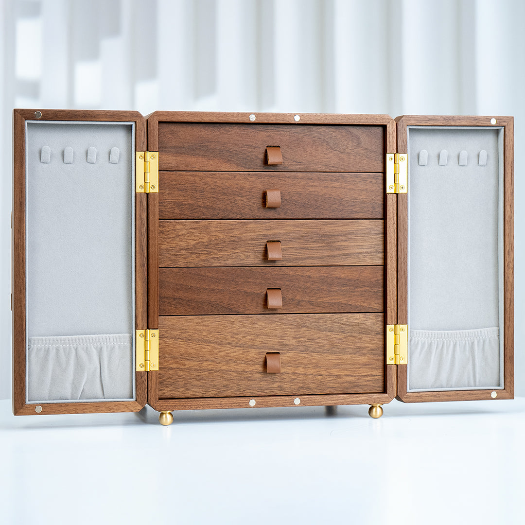 Walnut wood Jewelry Box with 5 drawers
