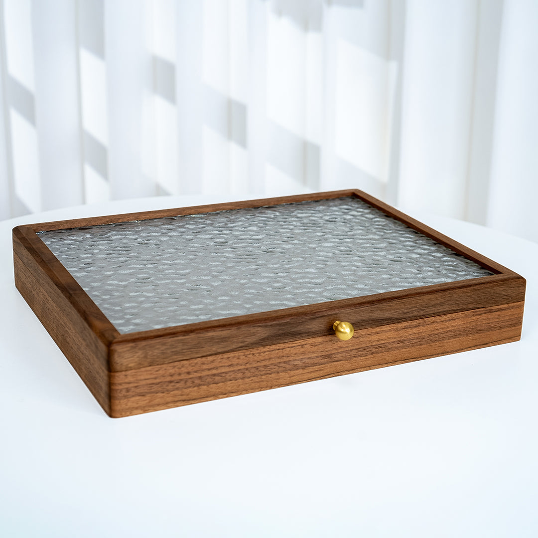 Solid Walnut Jewelry Box with Top Glass Lid