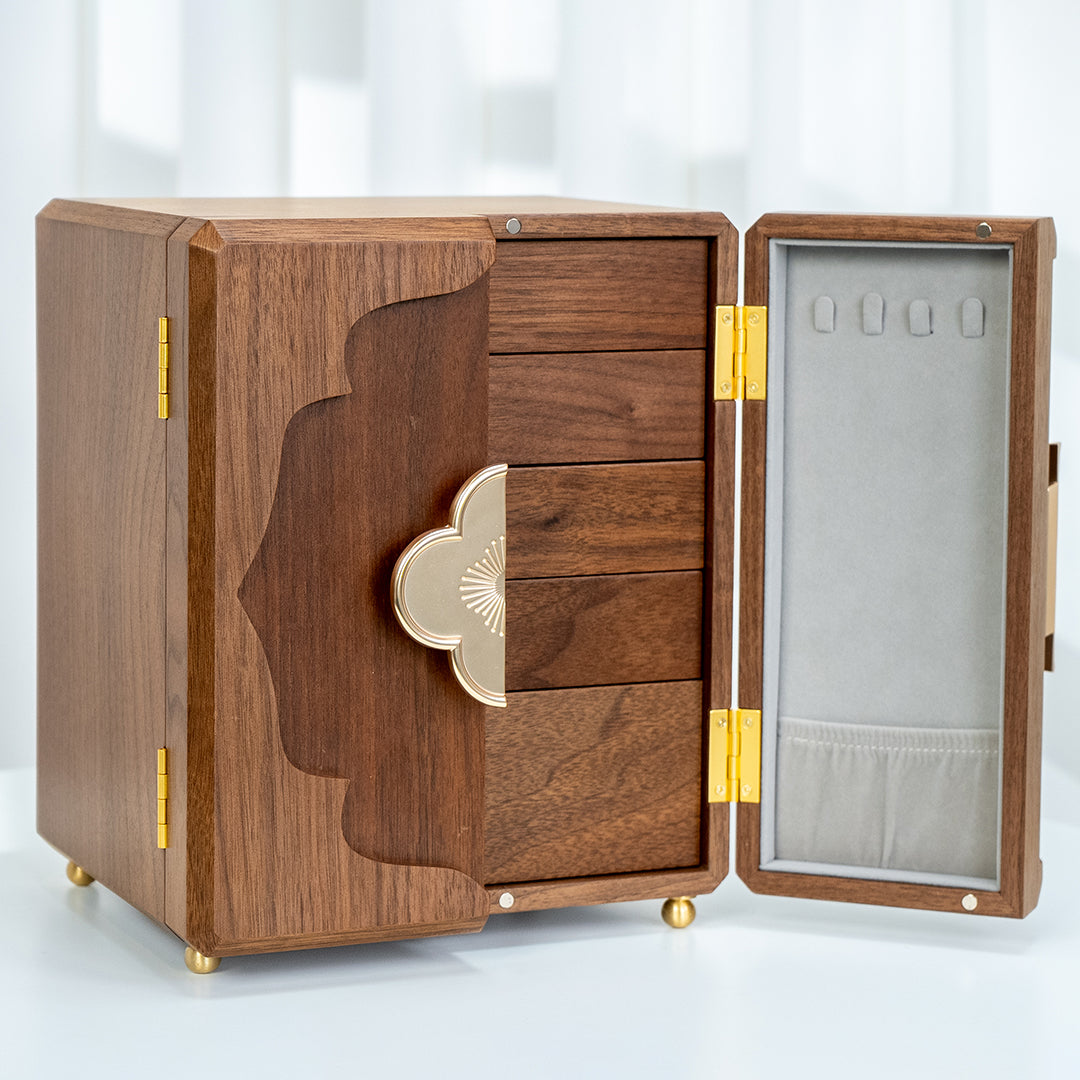Walnut wood Jewelry Box with 5 drawers