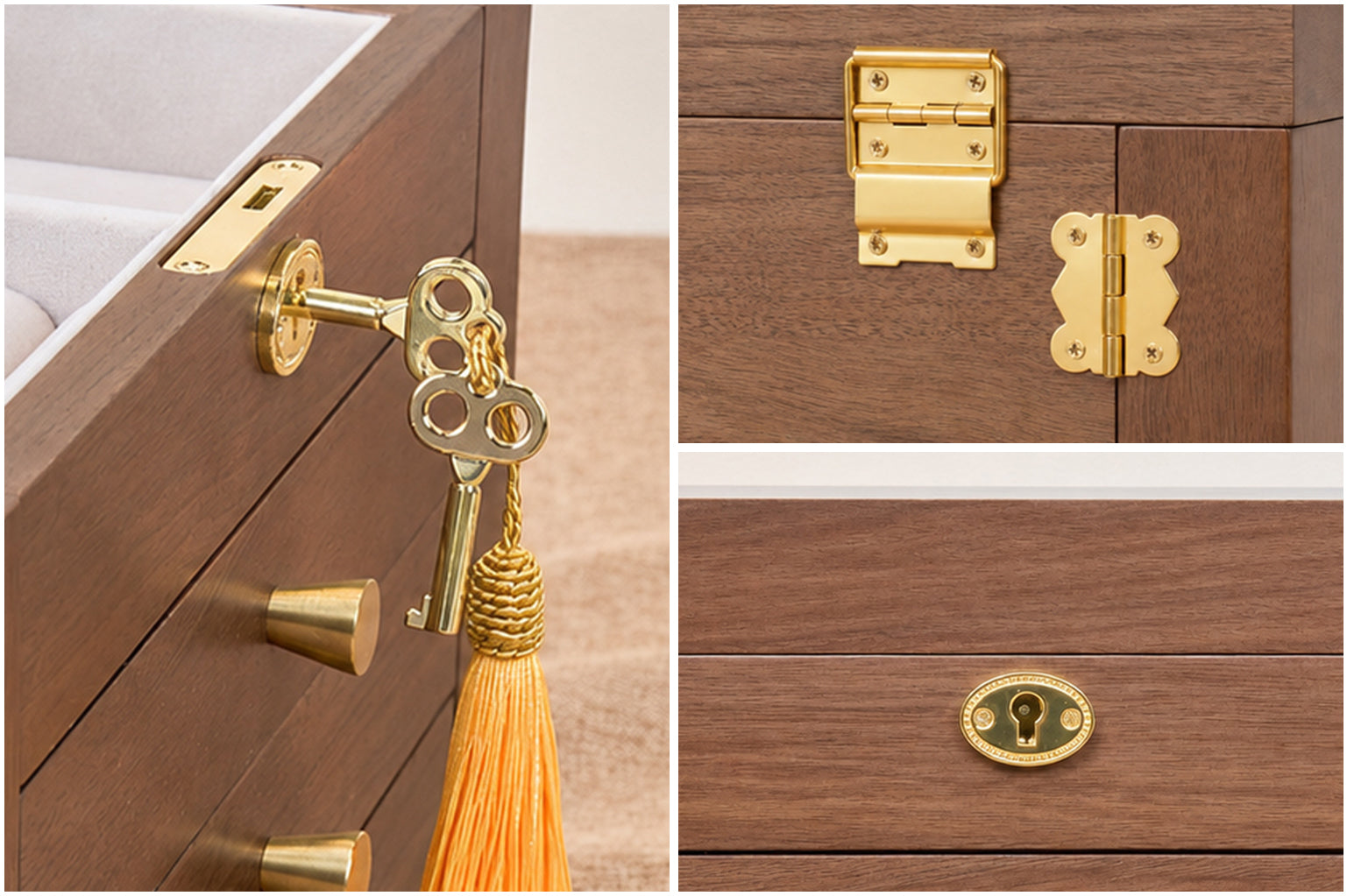 Lockable Walnut Jewelry Box with Mirror, Side Doors & 4 Drawers 1