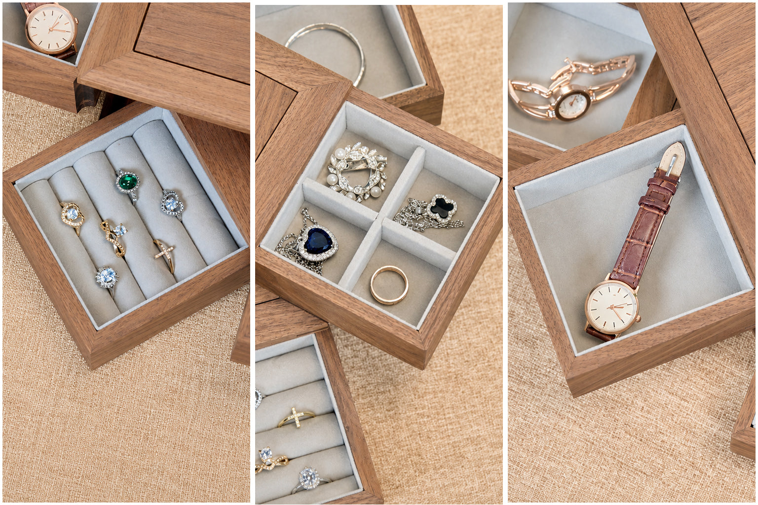 4-Drawer Walnut Jewelry Box with Ring, Watch & Earring Trays 1
