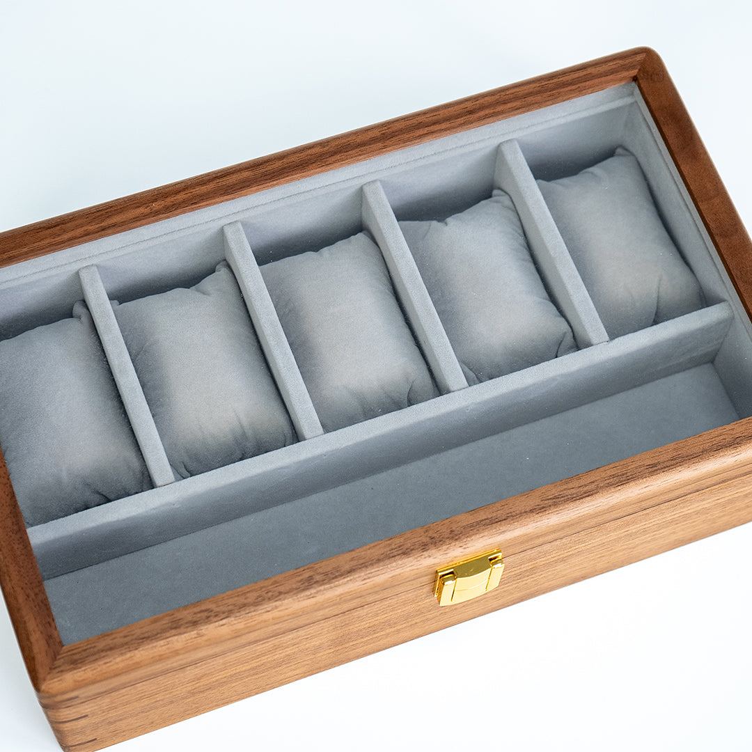 Walnut Wood Watch Box with Top Glass Lid