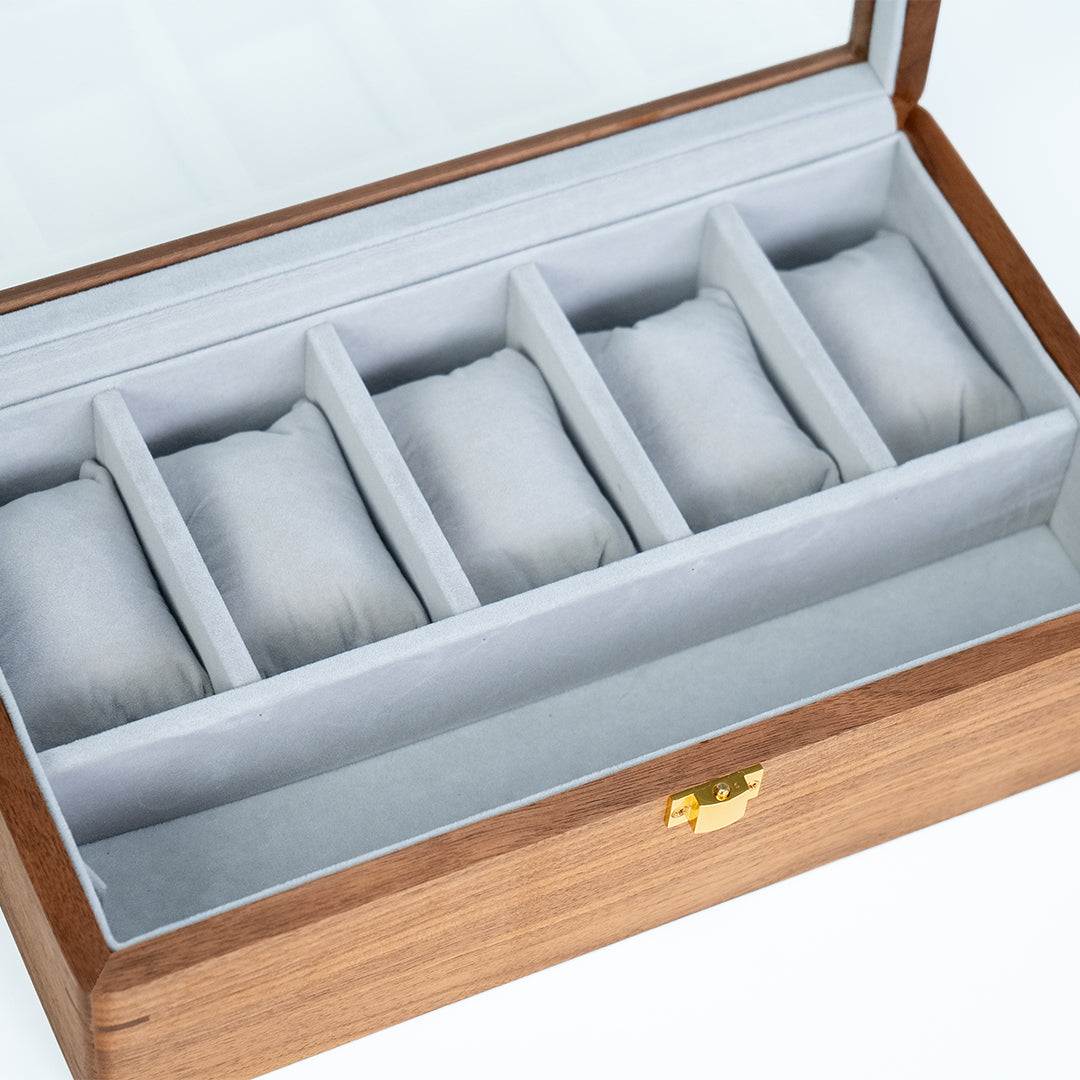 Walnut Wood Watch Box with Top Glass Lid