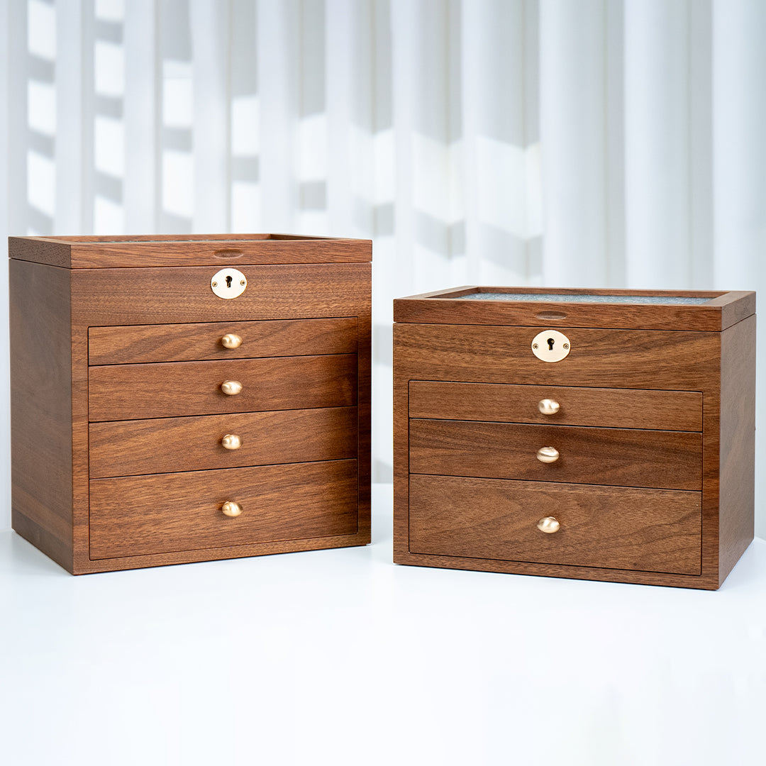 Lockable Wooden Jewelry Storage Box with Glass Lid