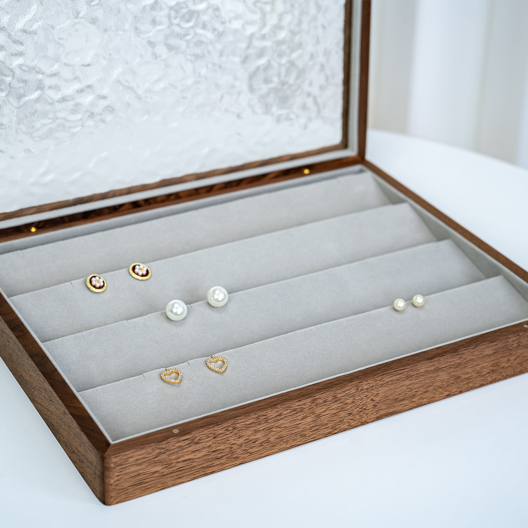 Solid Walnut Jewelry Box with Top Glass Lid