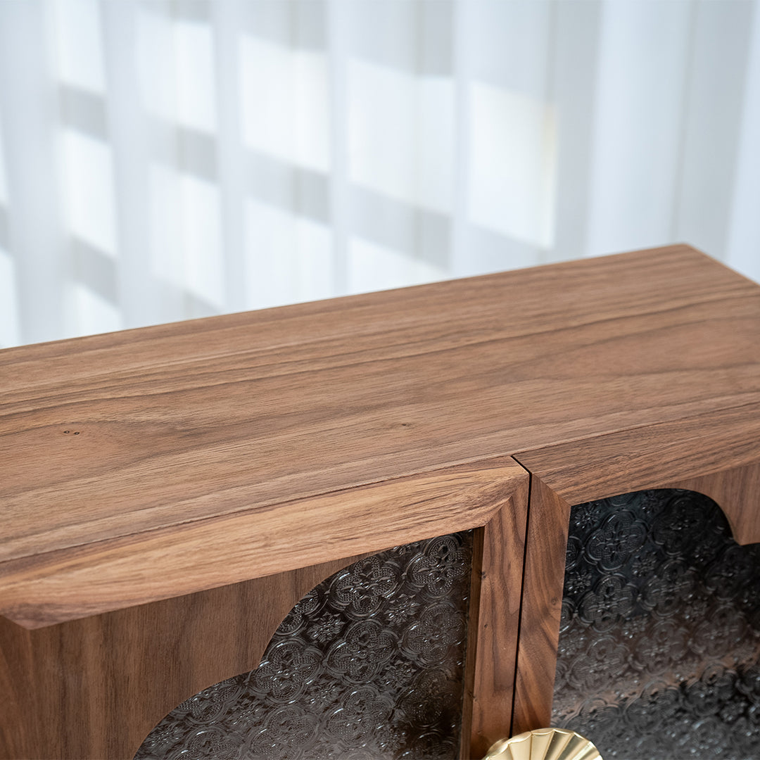 Dining Room Desk 2-Layer Cabinet with Glass Door