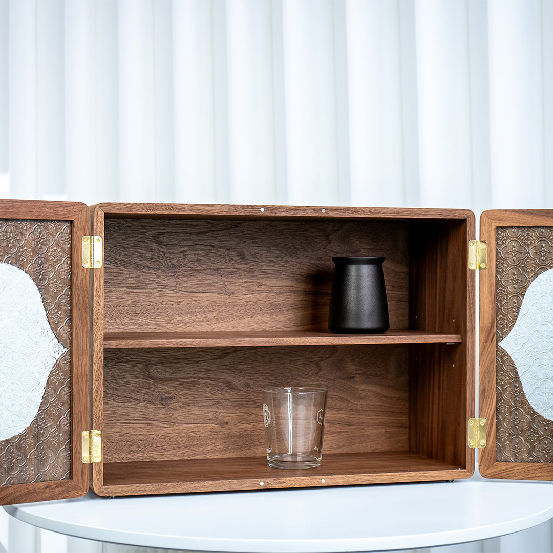 Dining Room Desk 2-Layer Cabinet with Glass Door