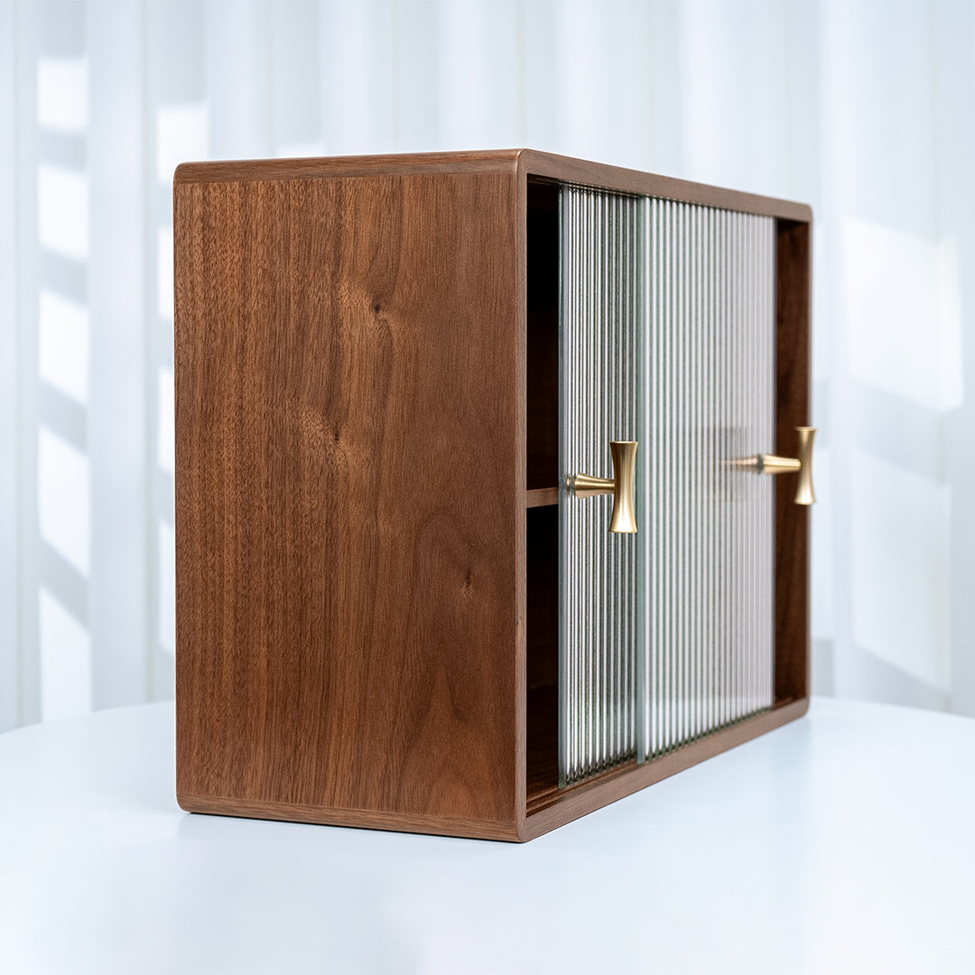 Dining Room Desk 2-Layer Cabinet with Glass Door