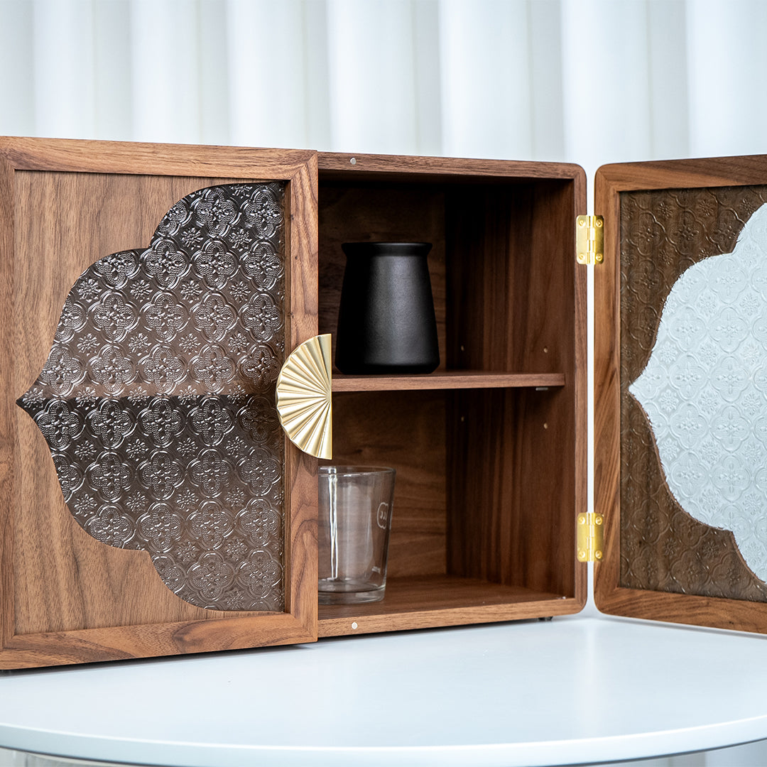 Dining Room Desk 2-Layer Cabinet with Glass Door