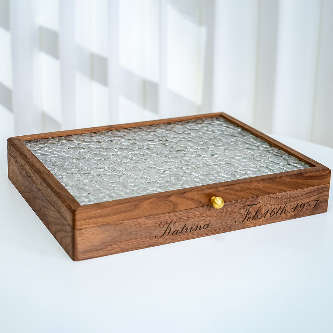 Solid Walnut Jewelry Box with Top Glass Lid