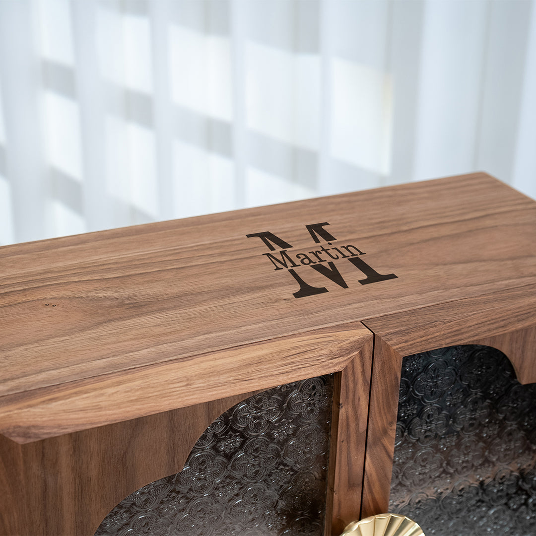 Dining Room Desk 2-Layer Cabinet with Glass Door