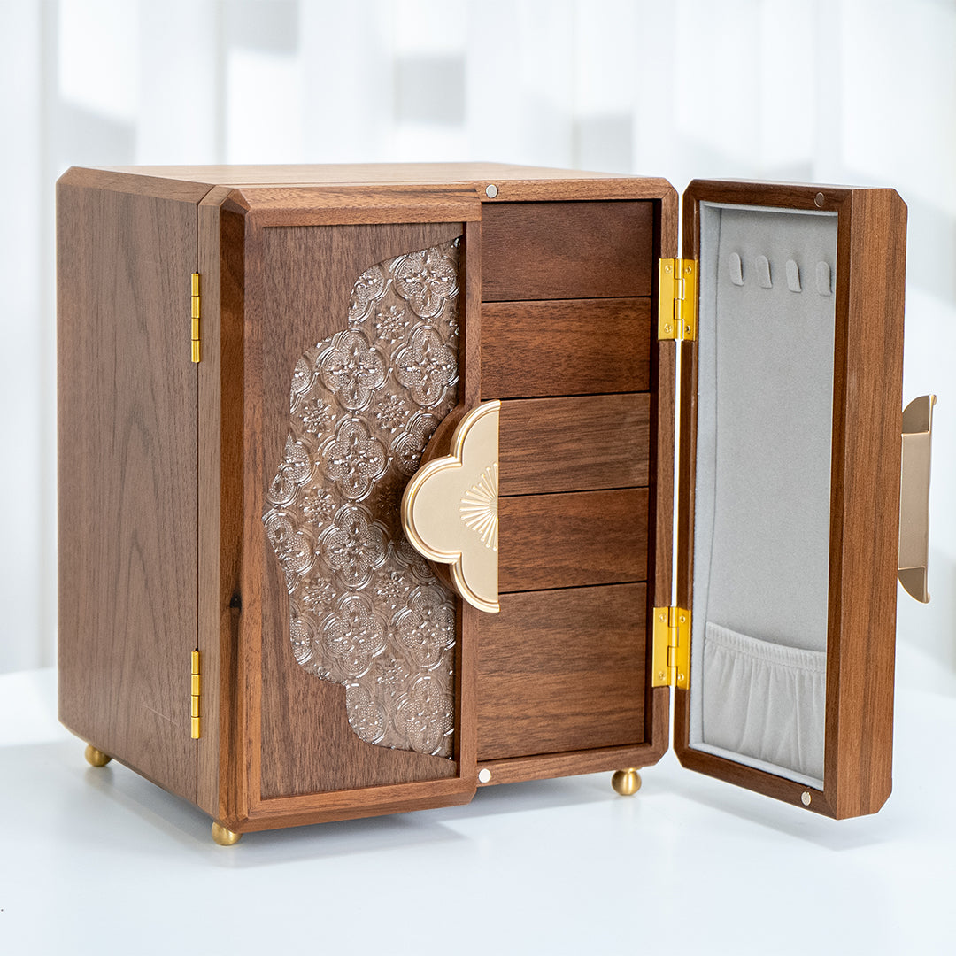 Walnut wood Jewelry Box with 5 drawers