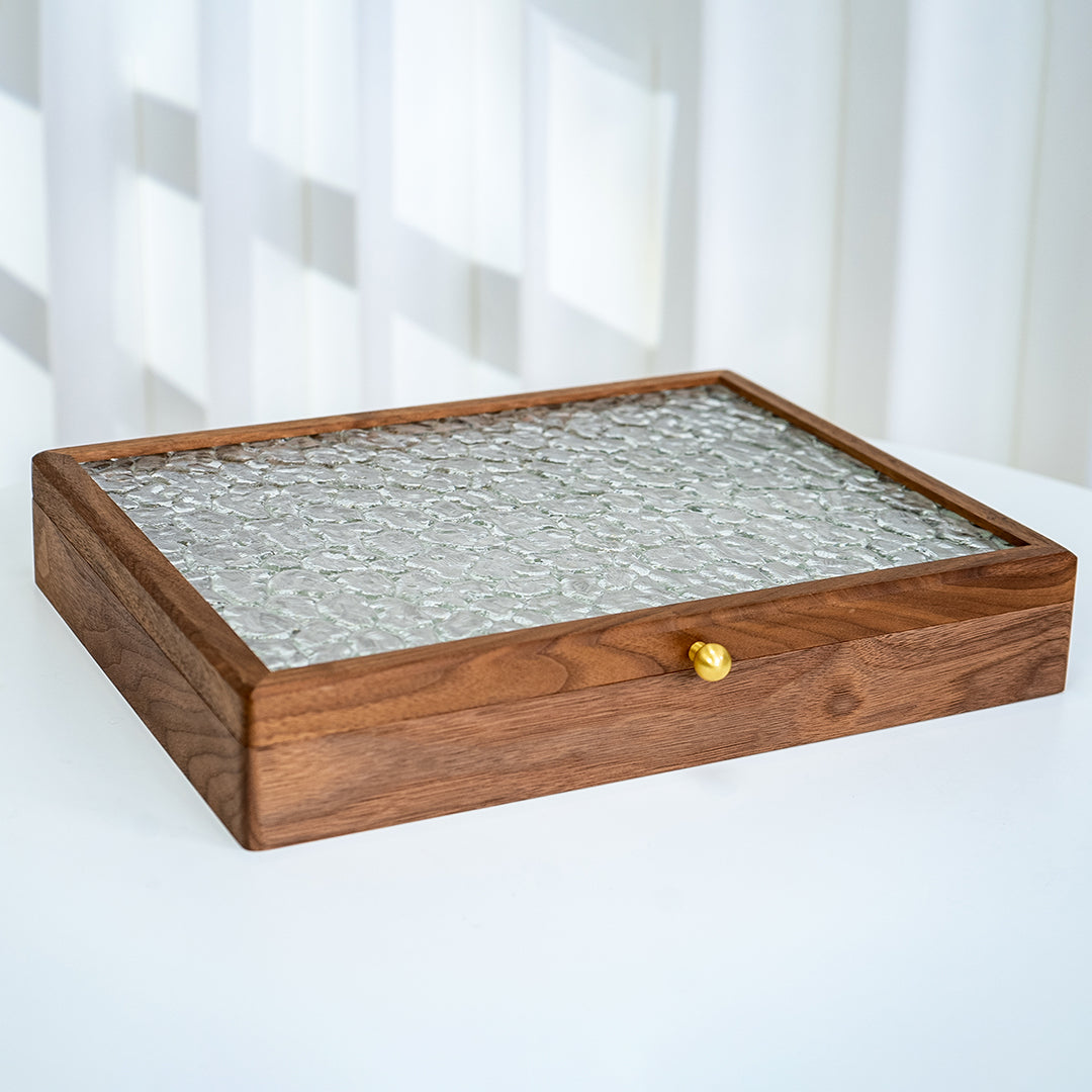 Solid Walnut Jewelry Box with Top Glass Lid