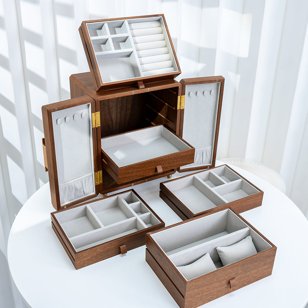 Walnut wood Jewelry Box with 5 drawers