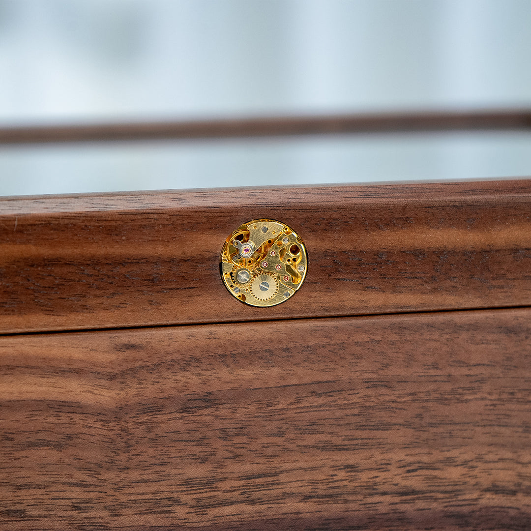 Solid Walnut 2-Layer Jewelry Box with Top Glass Lid