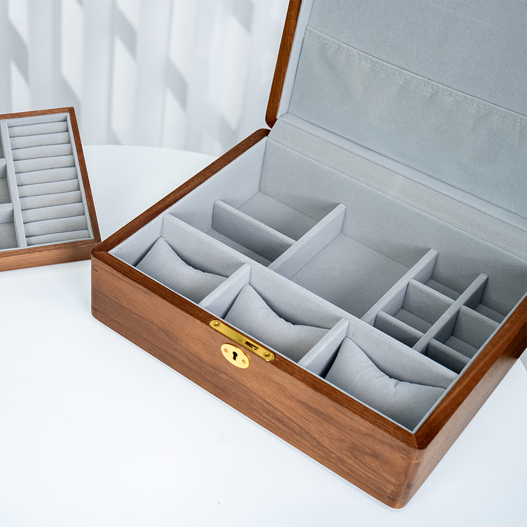 Personalized Lockable Walnut Wood Jewelry Box