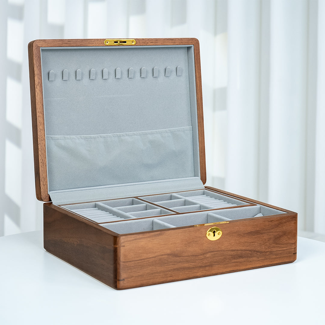 Personalized Lockable Walnut Wood Jewelry Box