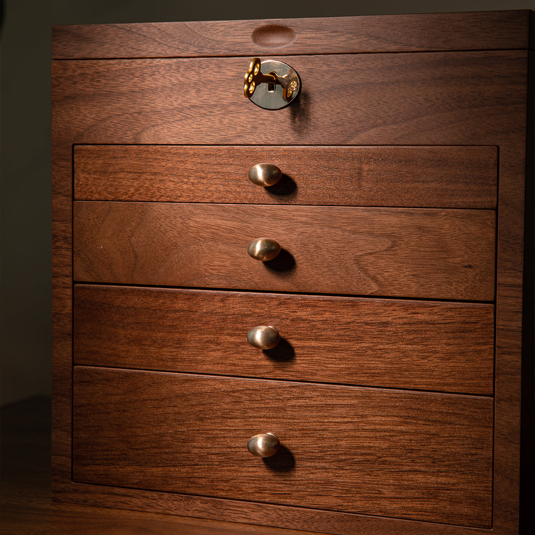 Lockable Wooden Jewelry Storage Box with Glass Lid