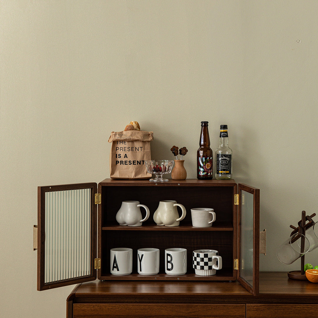 Dining Room Desk 2-Layer Cabinet with Glass Door