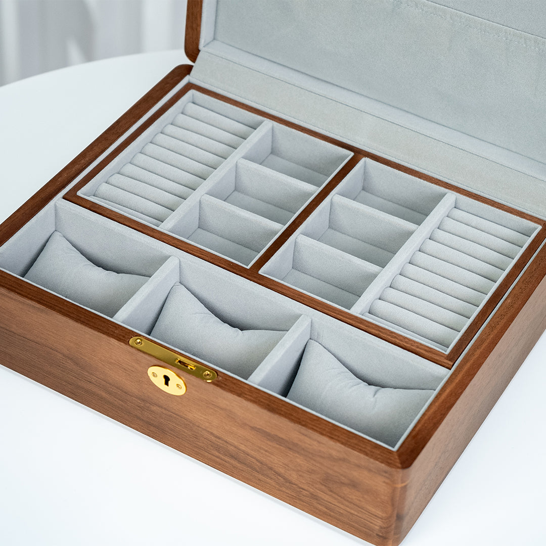 Personalized Lockable Walnut Wood Jewelry Box