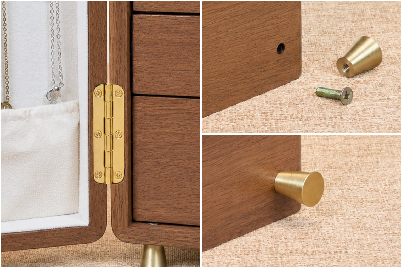 Geometric Walnut Jewelry Cabinet with 5 Drawers & Double Doors 1