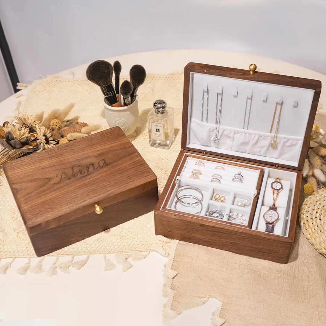 Personalized 1.5-Layer Walnut Jewelry Box