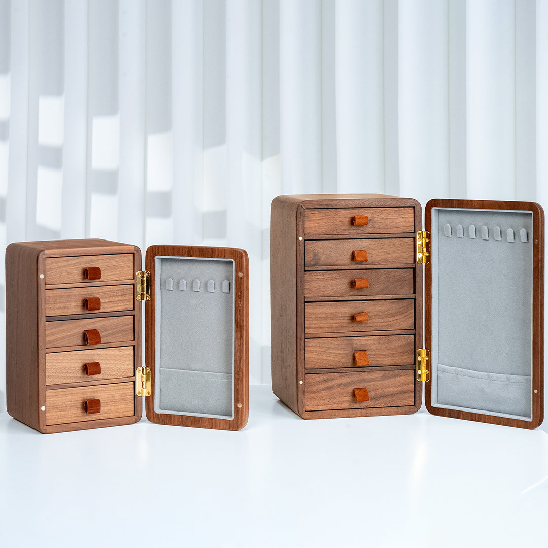 Personalized Walnut Wood Jewelry Box with Multiple Drawers