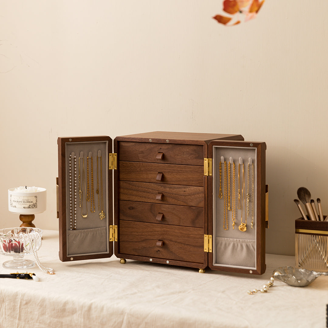 Walnut wood Jewelry Box with 5 drawers