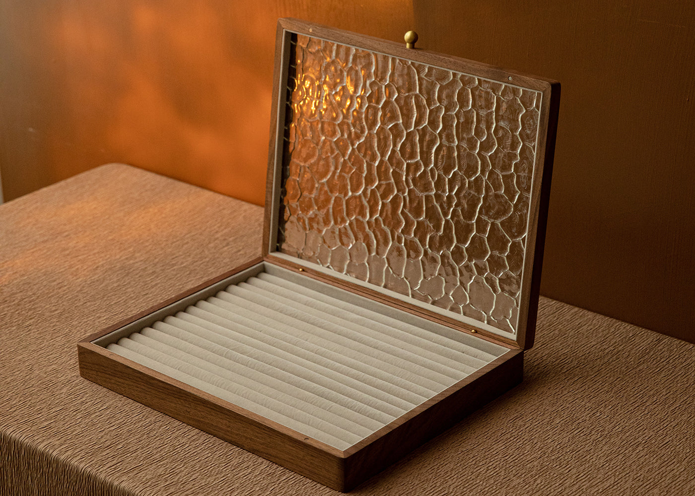 Solid Walnut Jewelry Box with Top Glass Lid