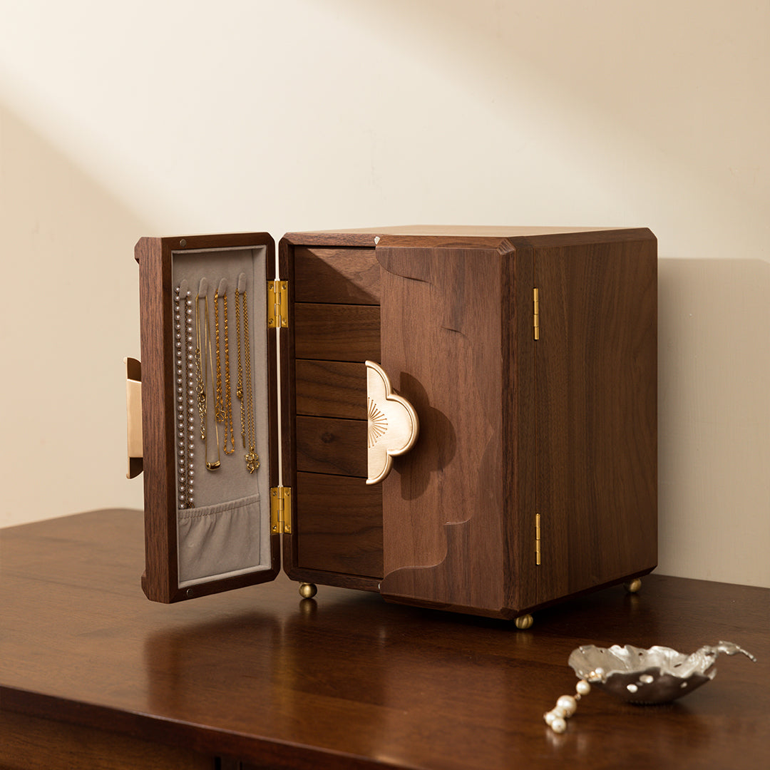 Walnut wood Jewelry Box with 5 drawers