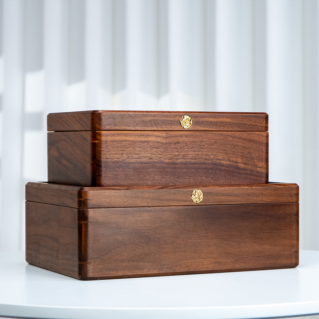 Solid Walnut 2-Layer Jewelry Box with Top Glass Lid