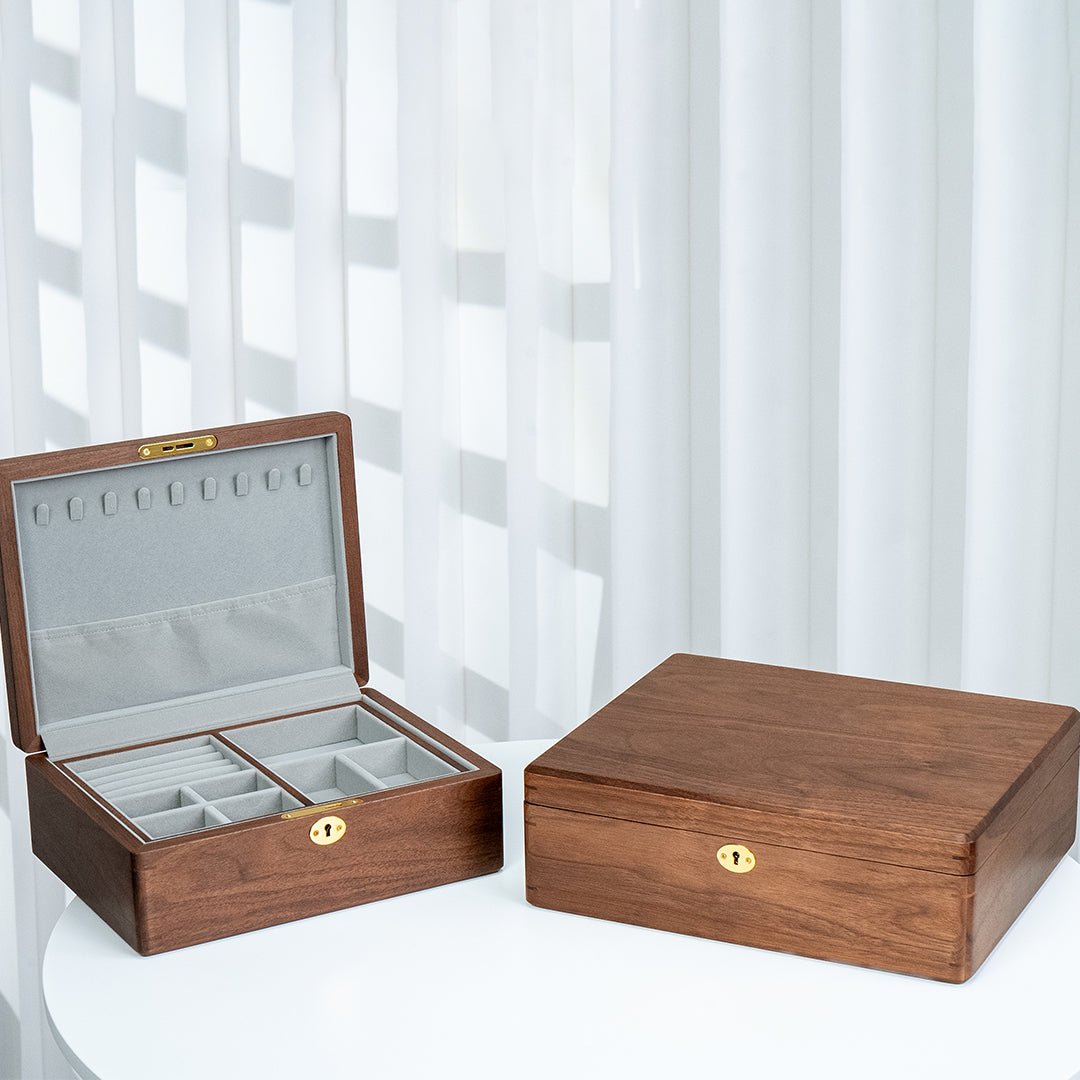 Personalized Lockable Walnut Wood Jewelry Box