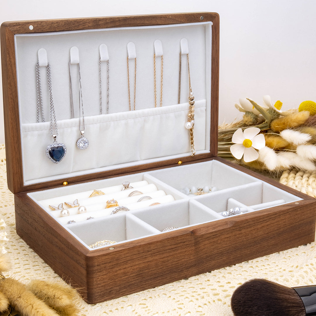 Custom Lockable Walnut Wooden Jewelry Box