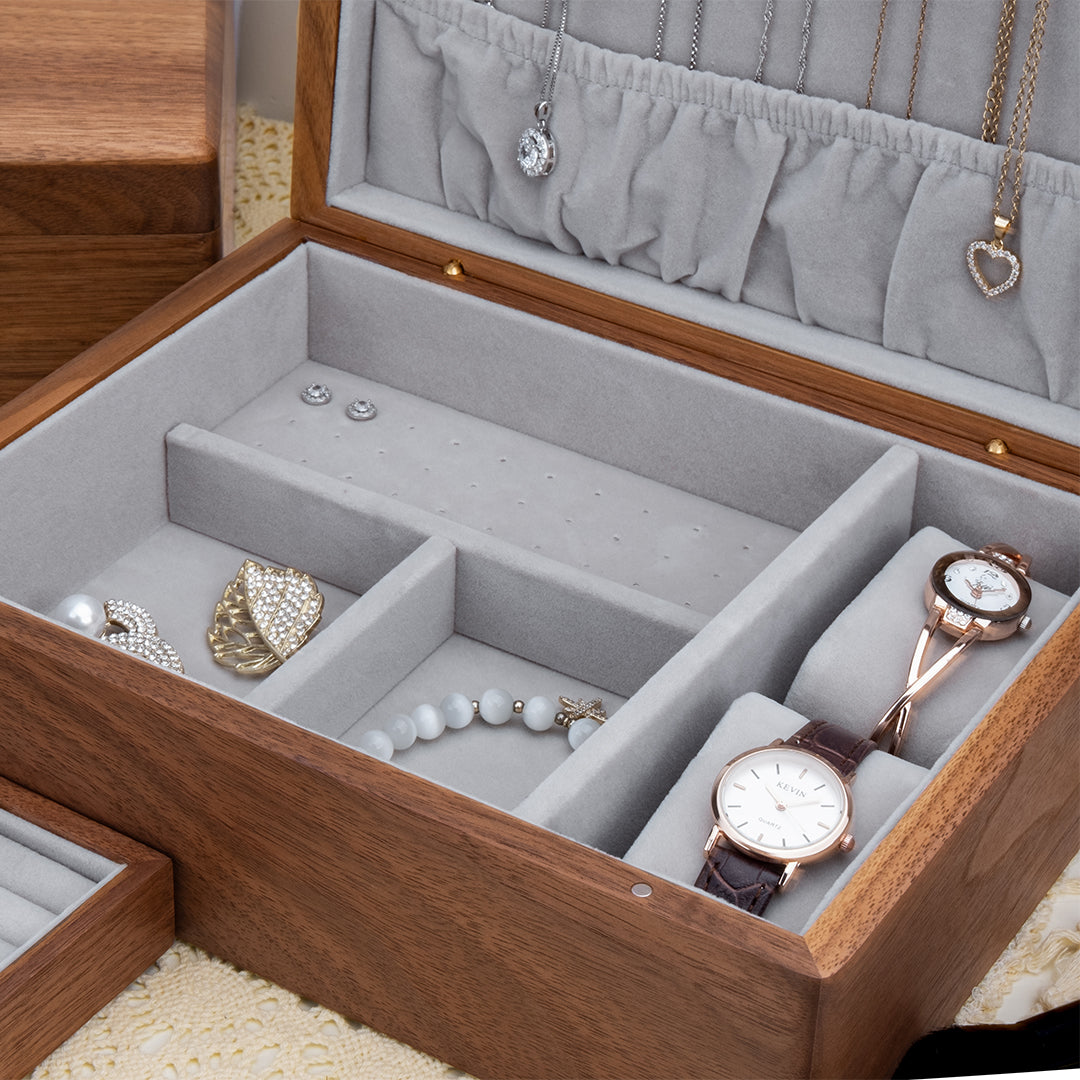 Personalized 1.5-Layer Walnut Jewelry Box