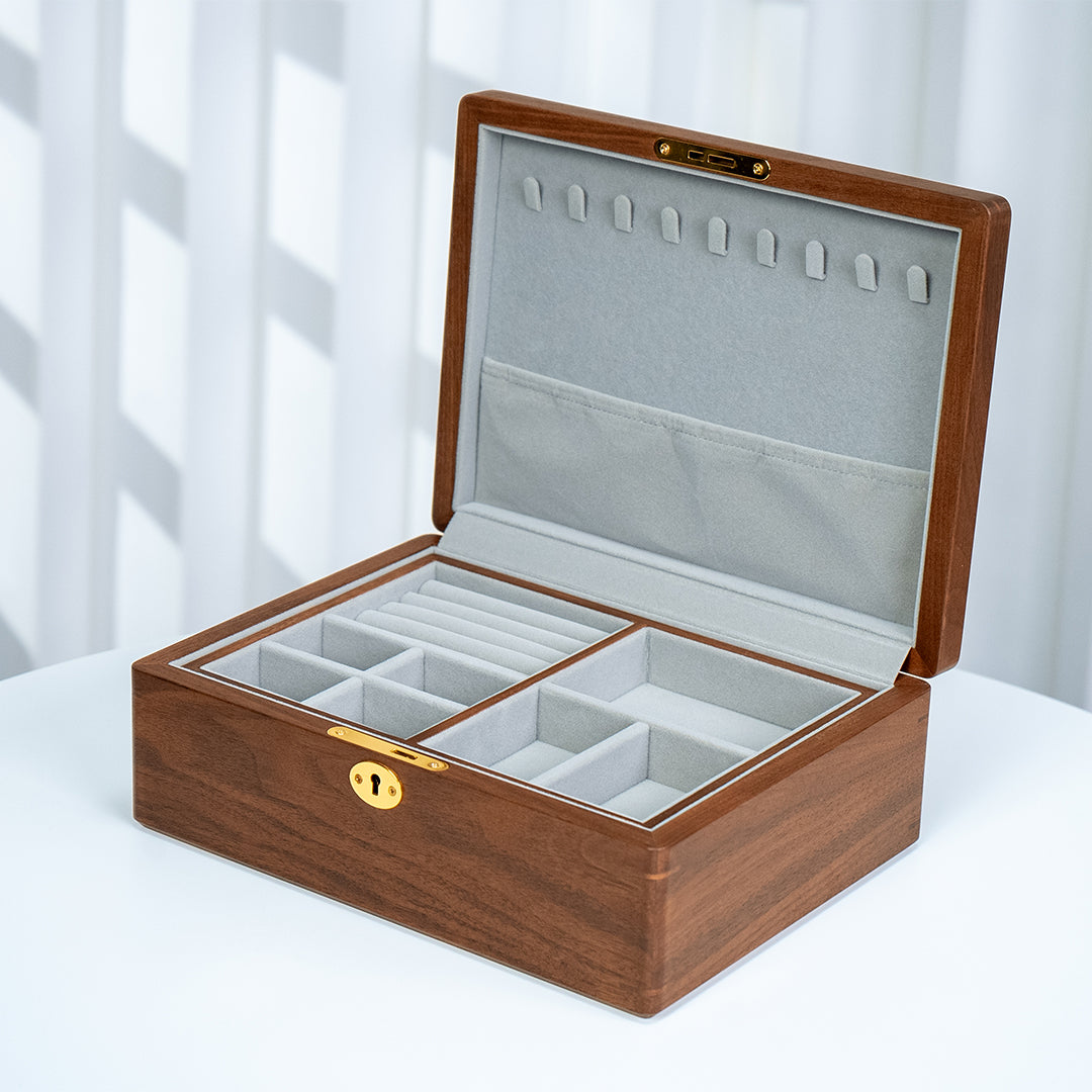 Personalized Lockable Walnut Wood Jewelry Box