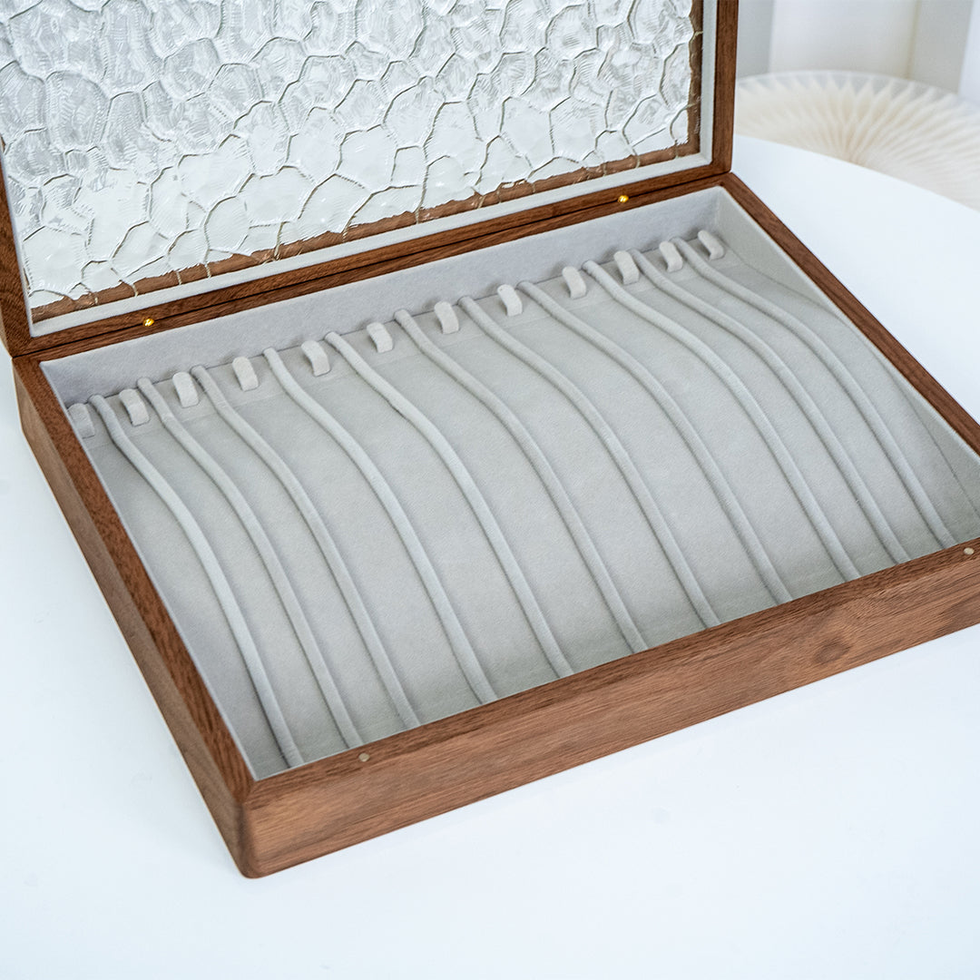 Solid Walnut Jewelry Box with Top Glass Lid