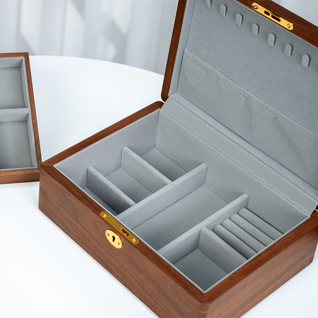 Personalized Lockable Walnut Wood Jewelry Box