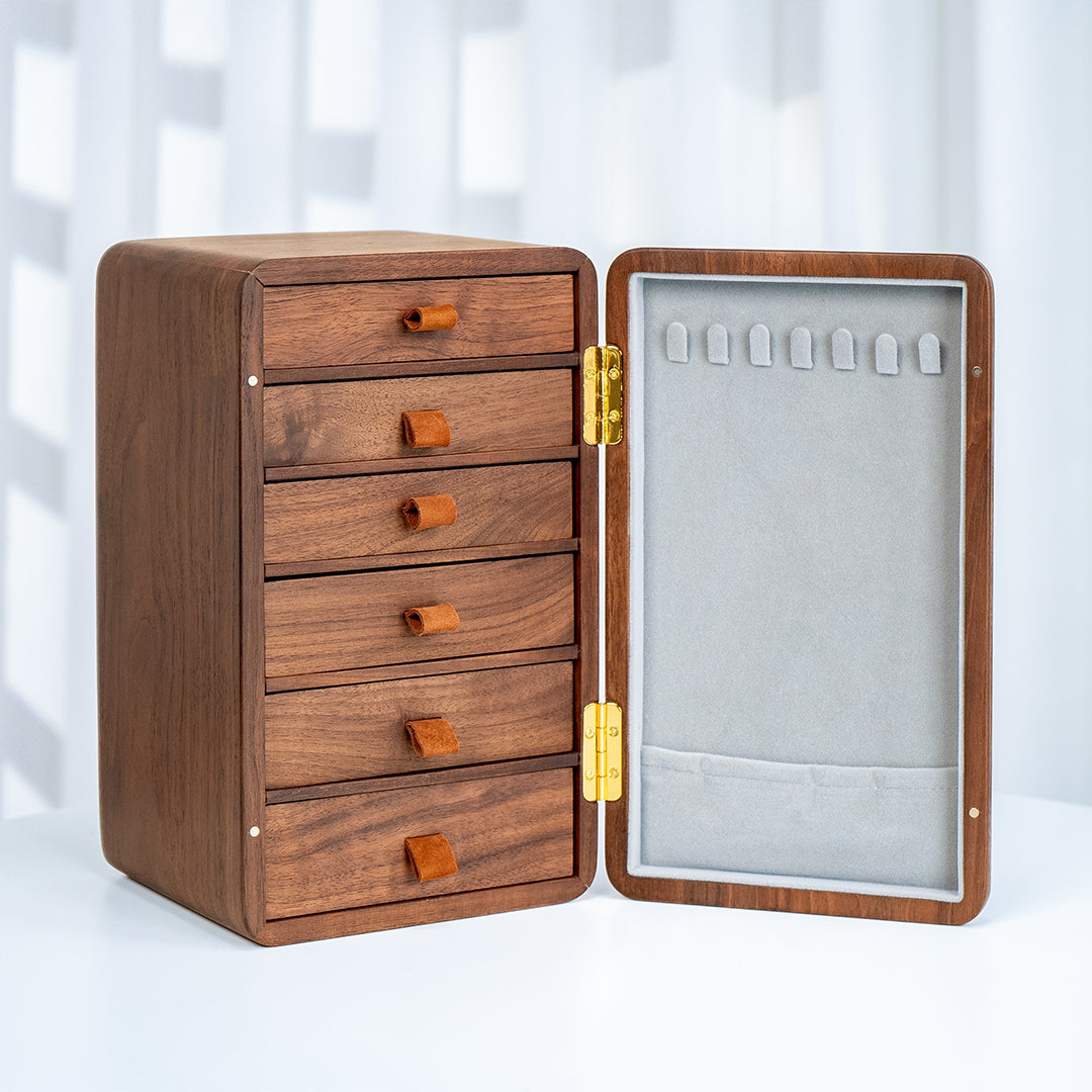 Personalized Walnut Wood Jewelry Box with Multiple Drawers