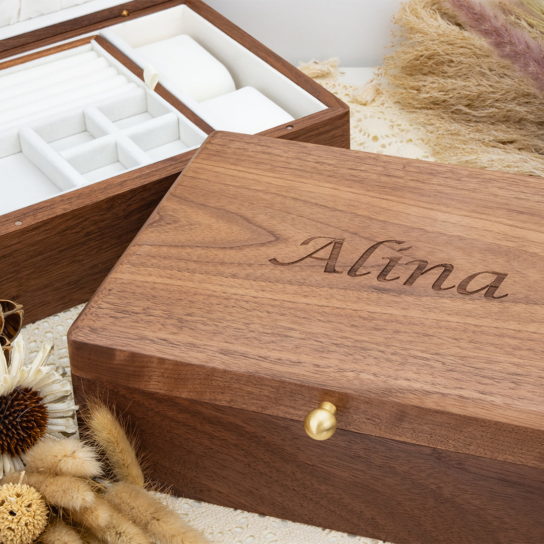 Personalized 1.5-Layer Walnut Jewelry Box