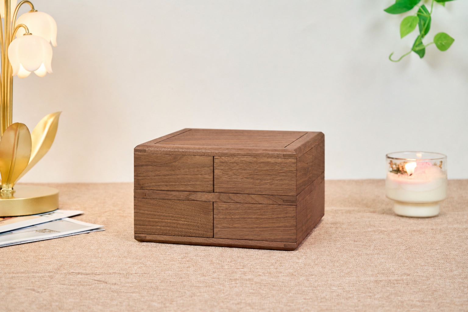4-Drawer Walnut Jewelry Box with Ring, Watch & Earring Trays 2