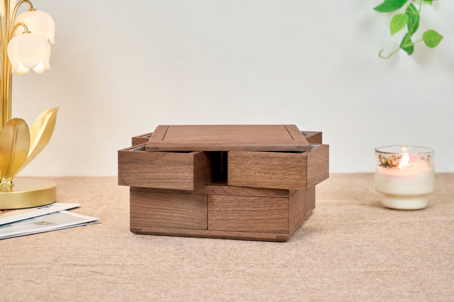 4-Drawer Walnut Jewelry Box with Ring, Watch & Earring Trays 3