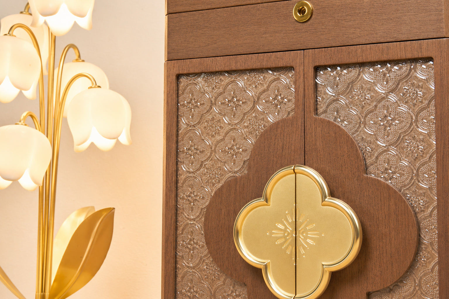Lockable Walnut Jewelry Cabinet with Double Doors & 5 Drawers 14