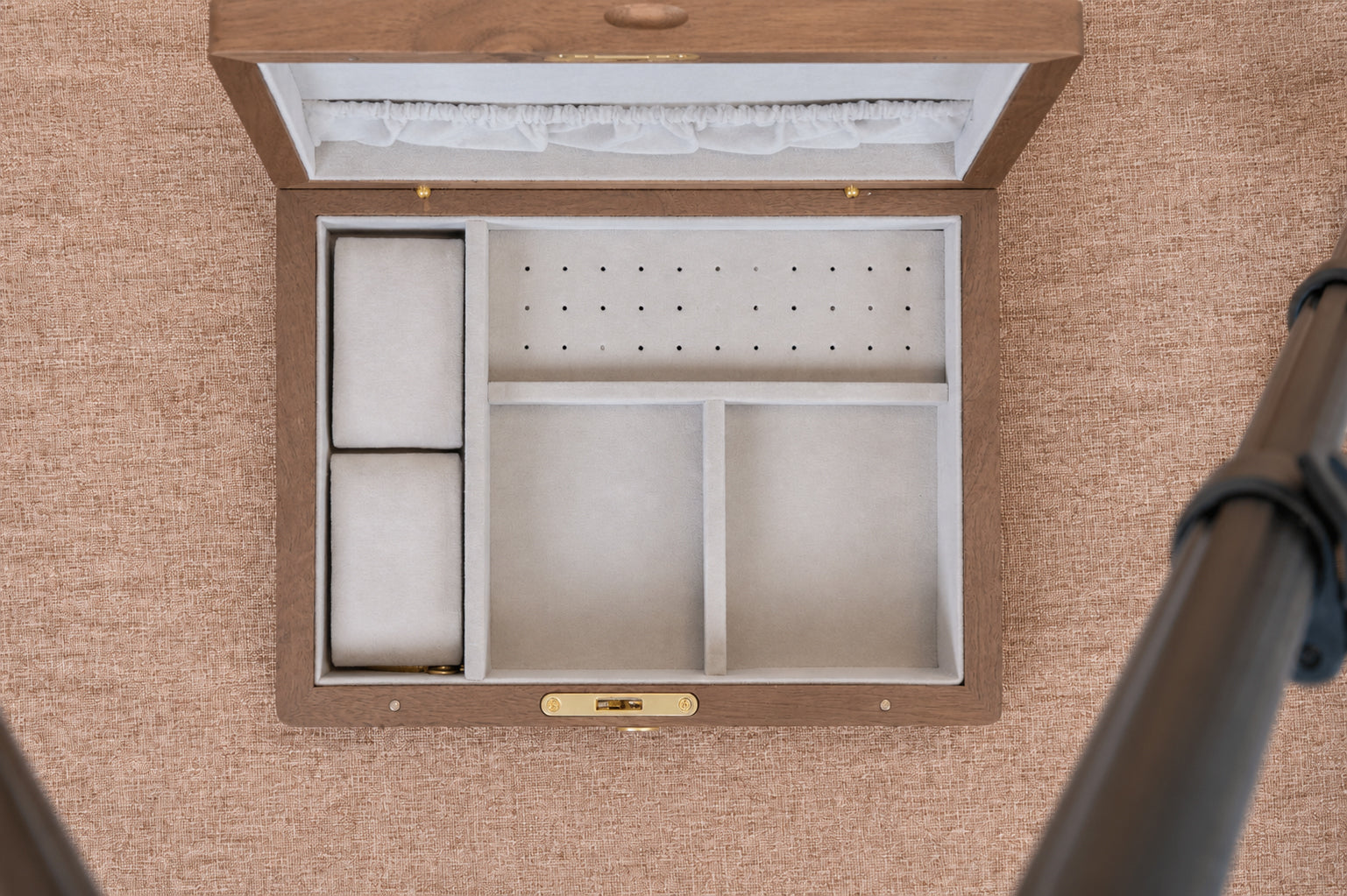 Lockable Walnut Jewelry Box with Necklace Hooks & Ring Storage 11