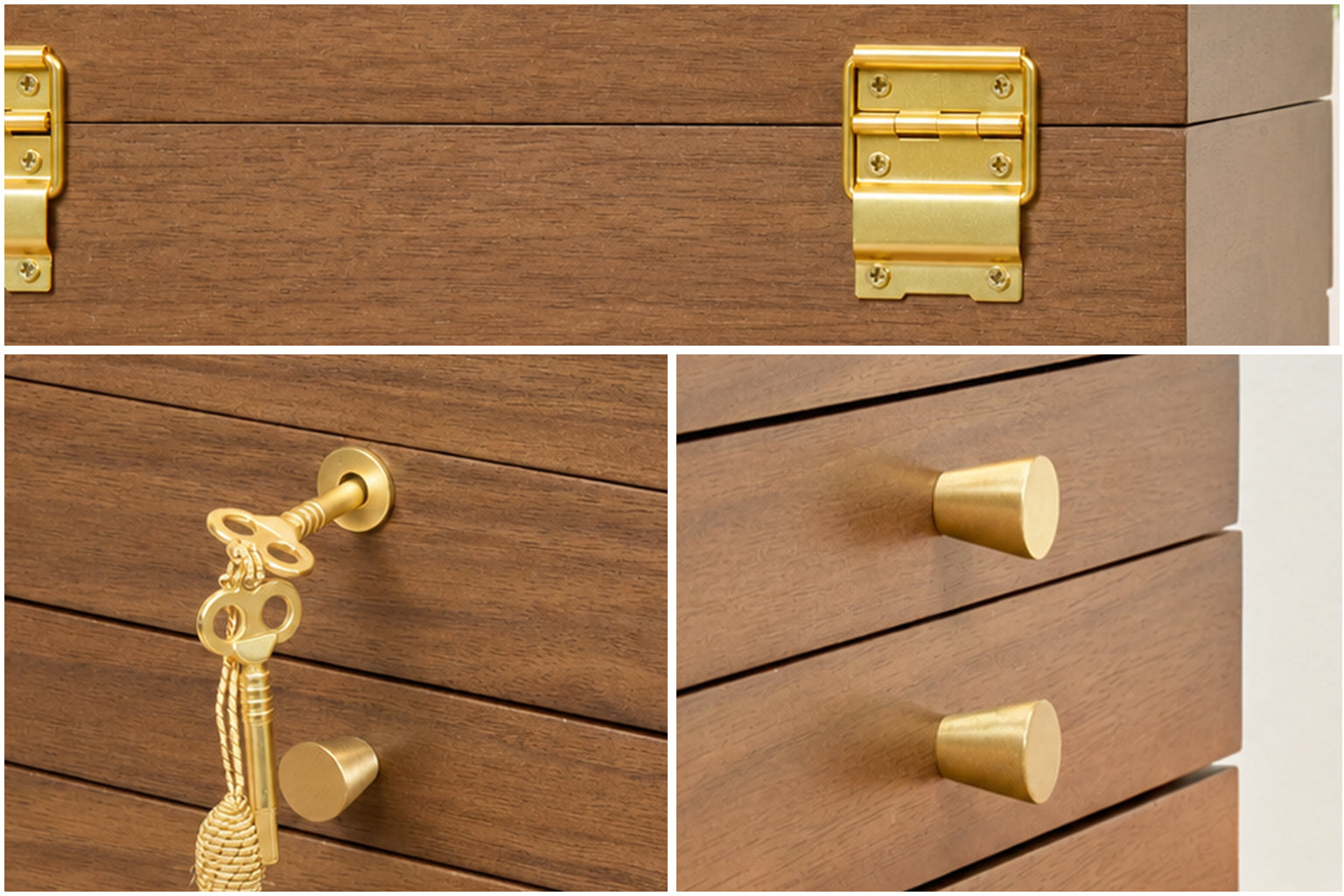 Lockable Walnut Jewelry Box with 4 Drawers & Necklace Hooks 11